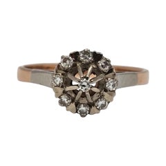 Vintage Russian 14K Rose & White Gold Old-Cut Diamond Cluster Ring 0.30ctw