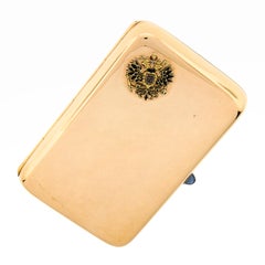 Vintage Russian 14k Rosy Yellow Gold Enamel Seal Sapphire Polished Cigarette Box
