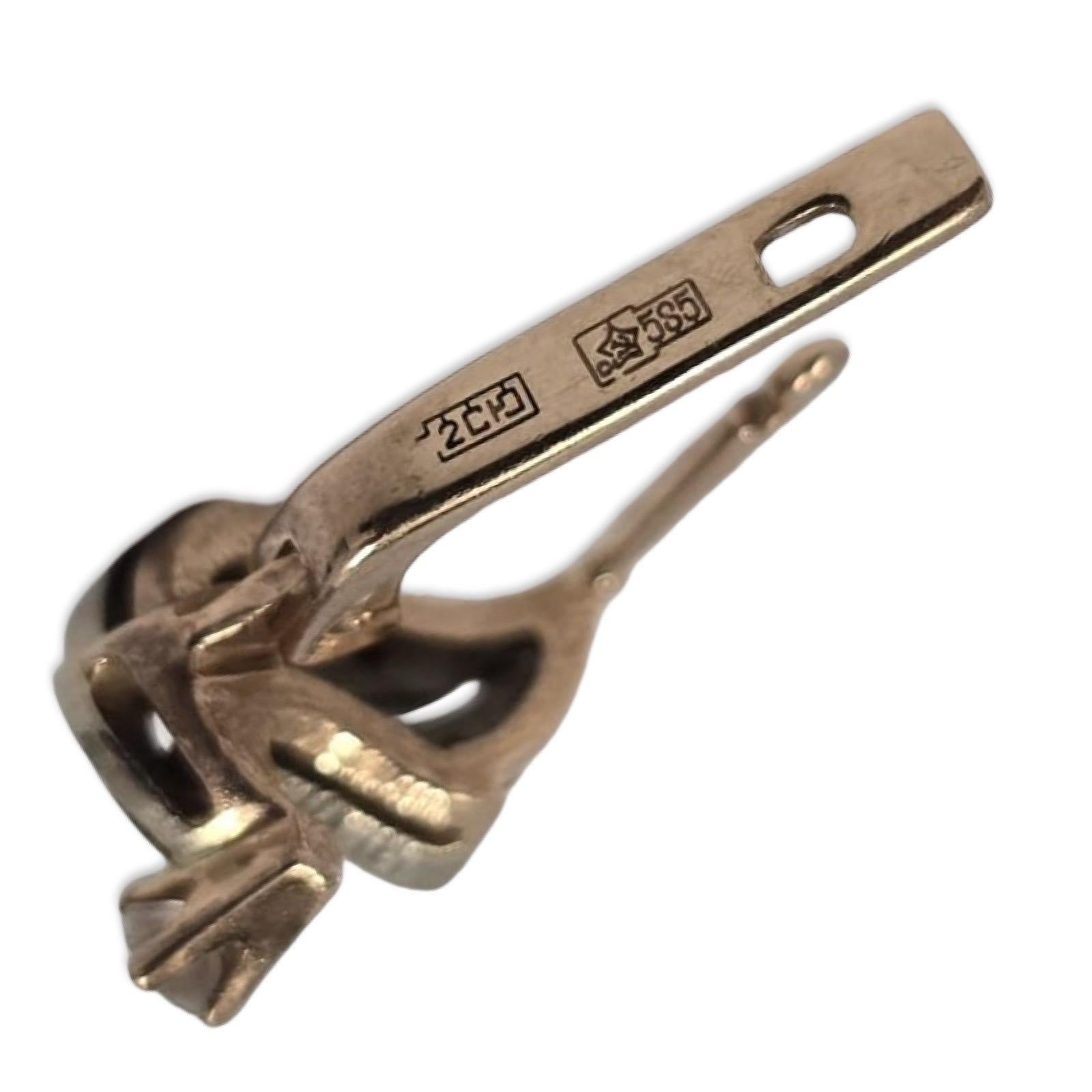 Pendientes rusos vintage de diamantes en dos tonos de 14K 0,42ctw - Motivo Llama Deco en venta 2