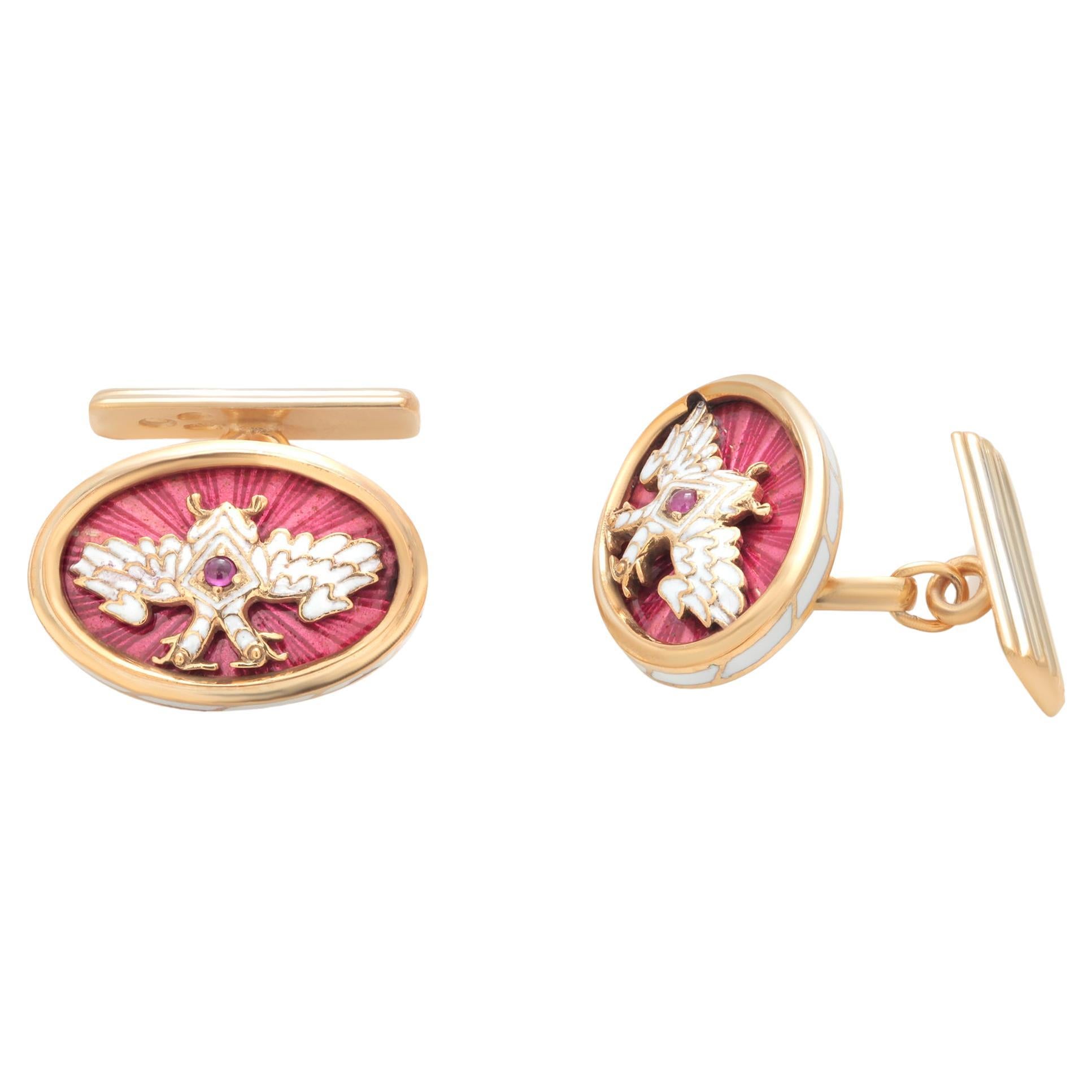 Vintage Russian 88 Silver Gold Tone Imperial Eagle Enamel Cufflinks