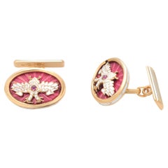 Vintage Russian 88 Silver Gold Tone Imperial Eagle Enamel Cufflinks