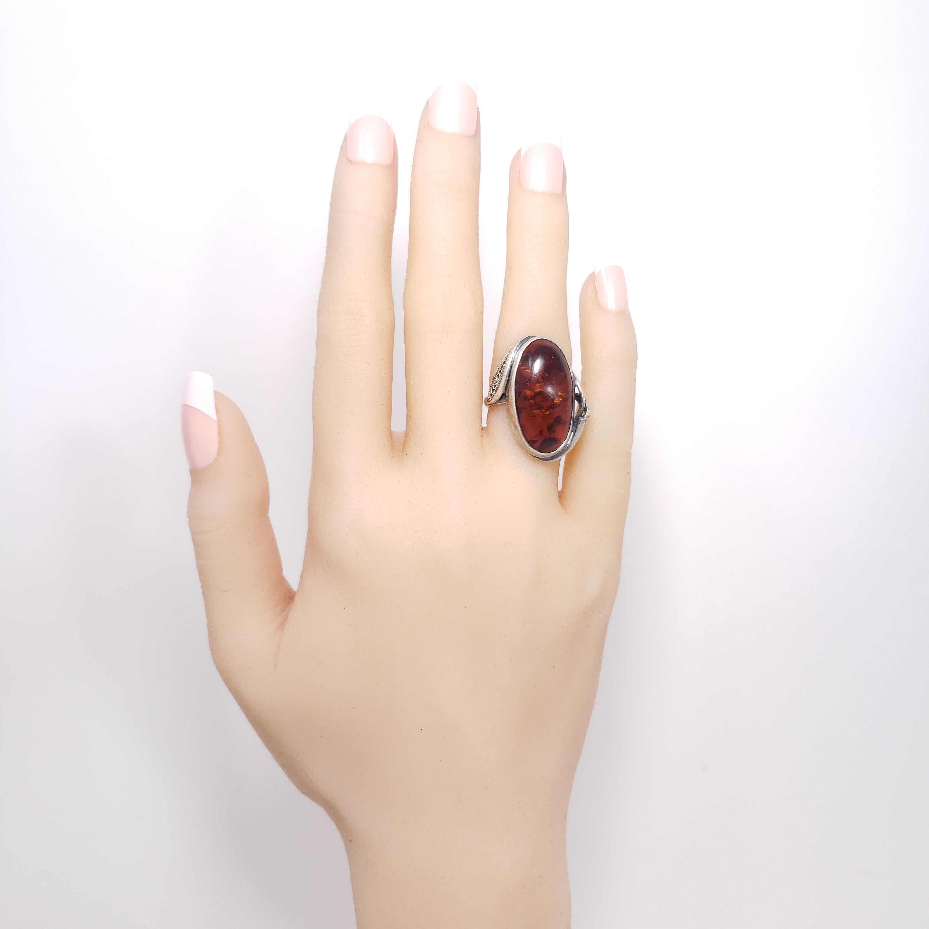 amber silver ring