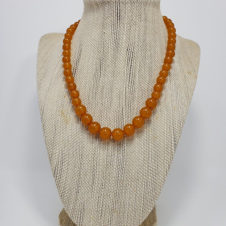 Vintage Russian Baltic Amber Orange Graduated Bead Necklace w Bead