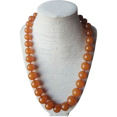 Vintage Russian Baltic Amber Orange Graduated Bead Necklace w Bead Screw Clasp