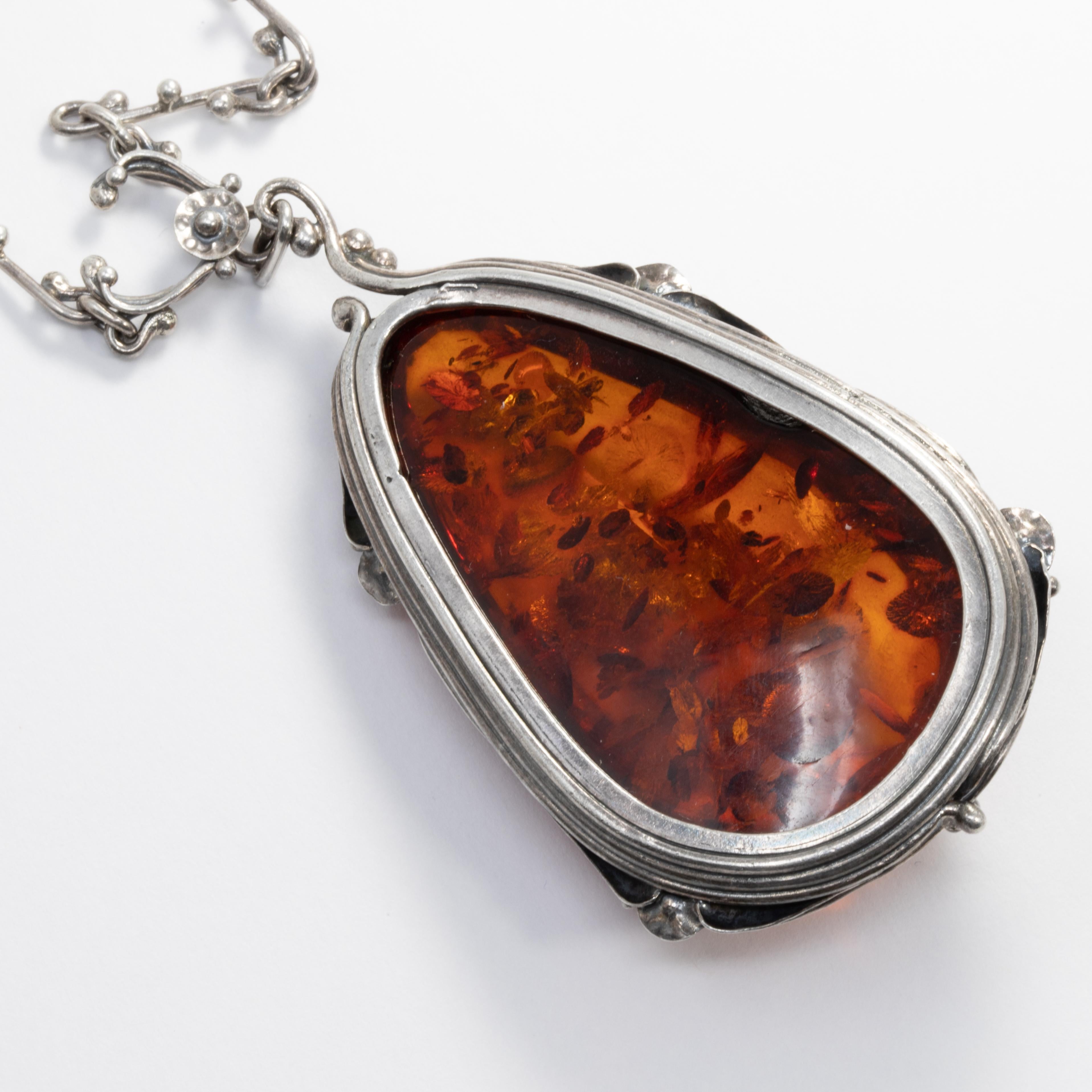 Vintage sterling silver and amber necklace