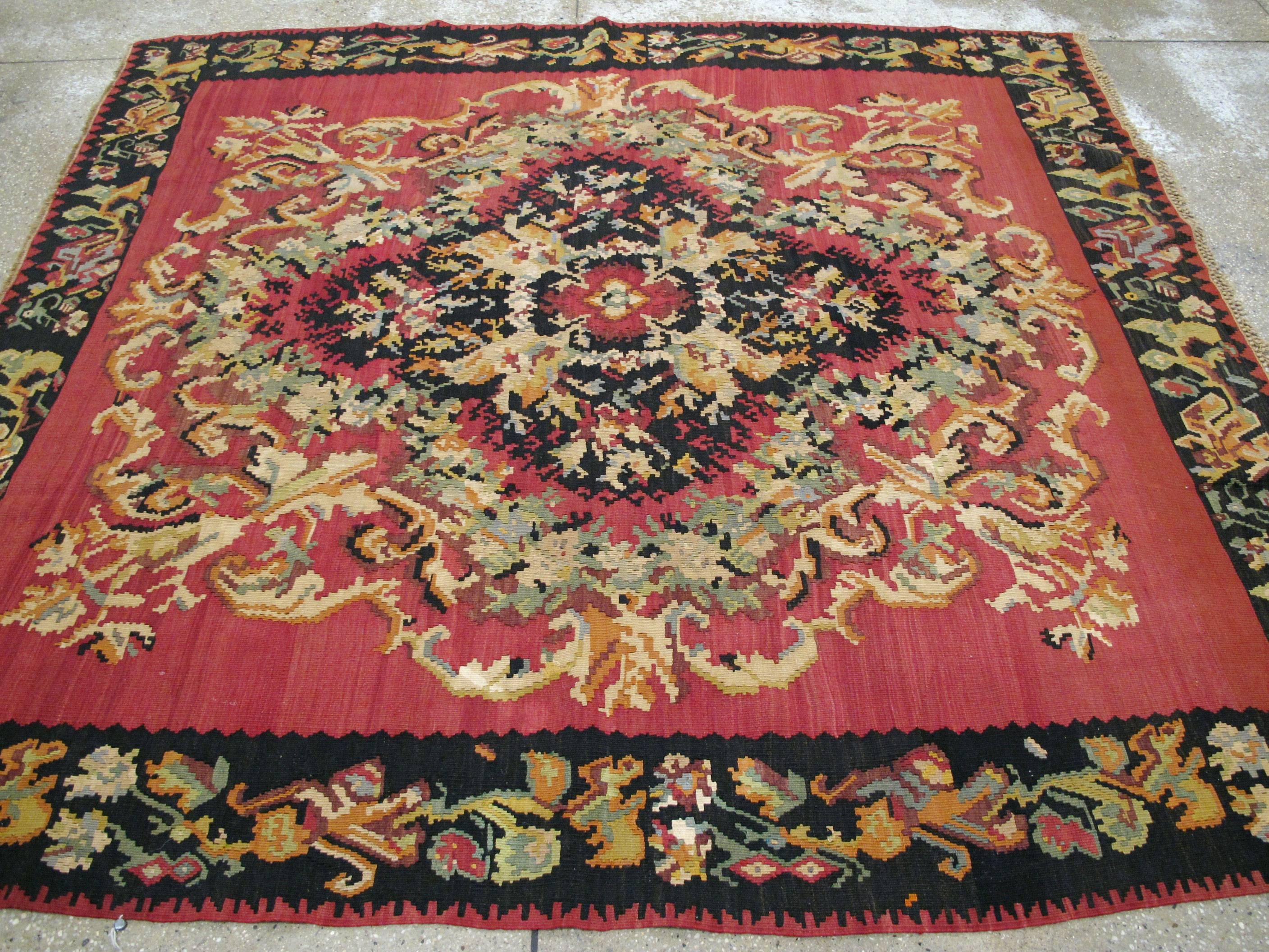Wool Vintage Russian Bessarabian Flat-Weave For Sale