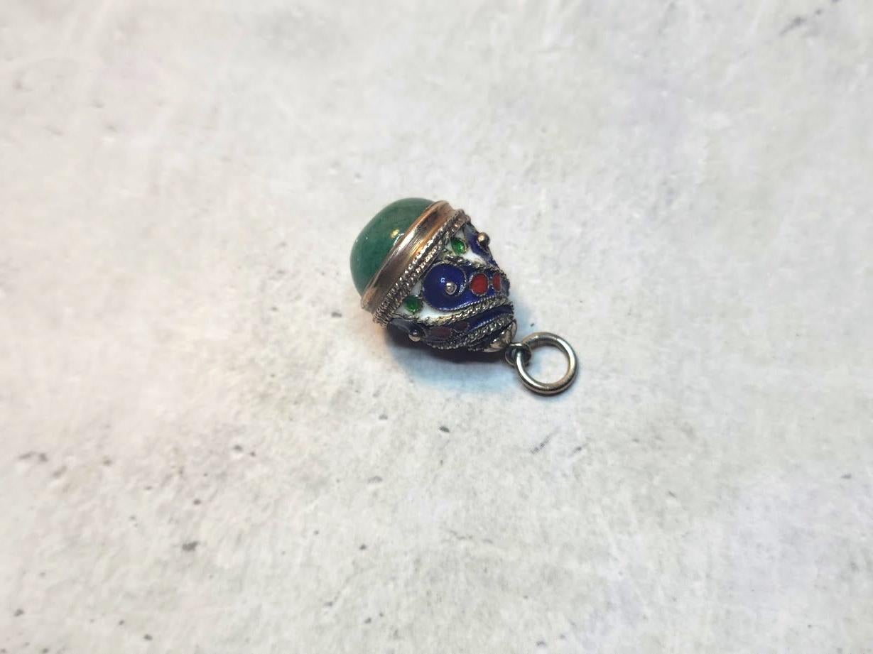 Vintage Russian Cloisonne Enamel Egg Pendant with Natural Aventurine 1