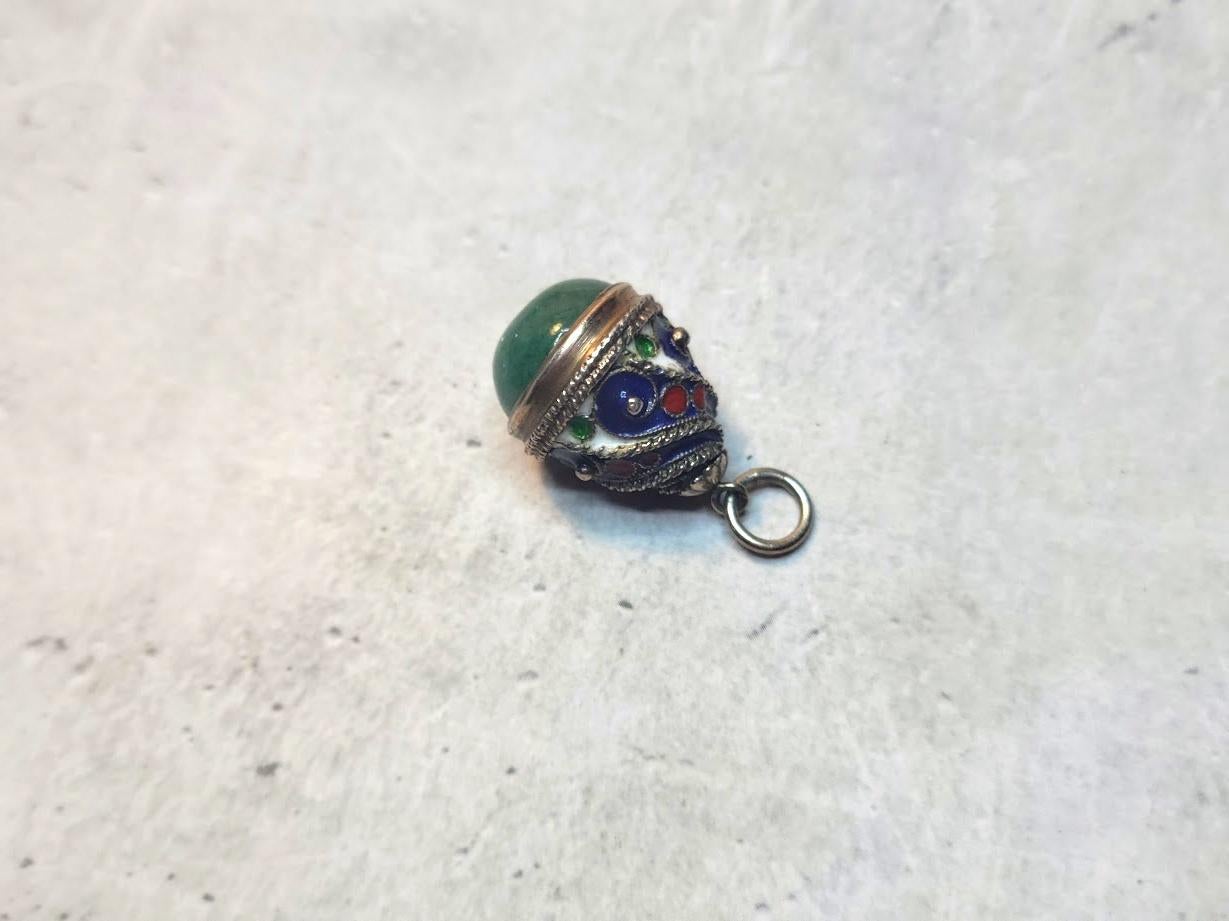 Vintage Russian Cloisonne Enamel Egg Pendant with Natural Aventurine For Sale 1