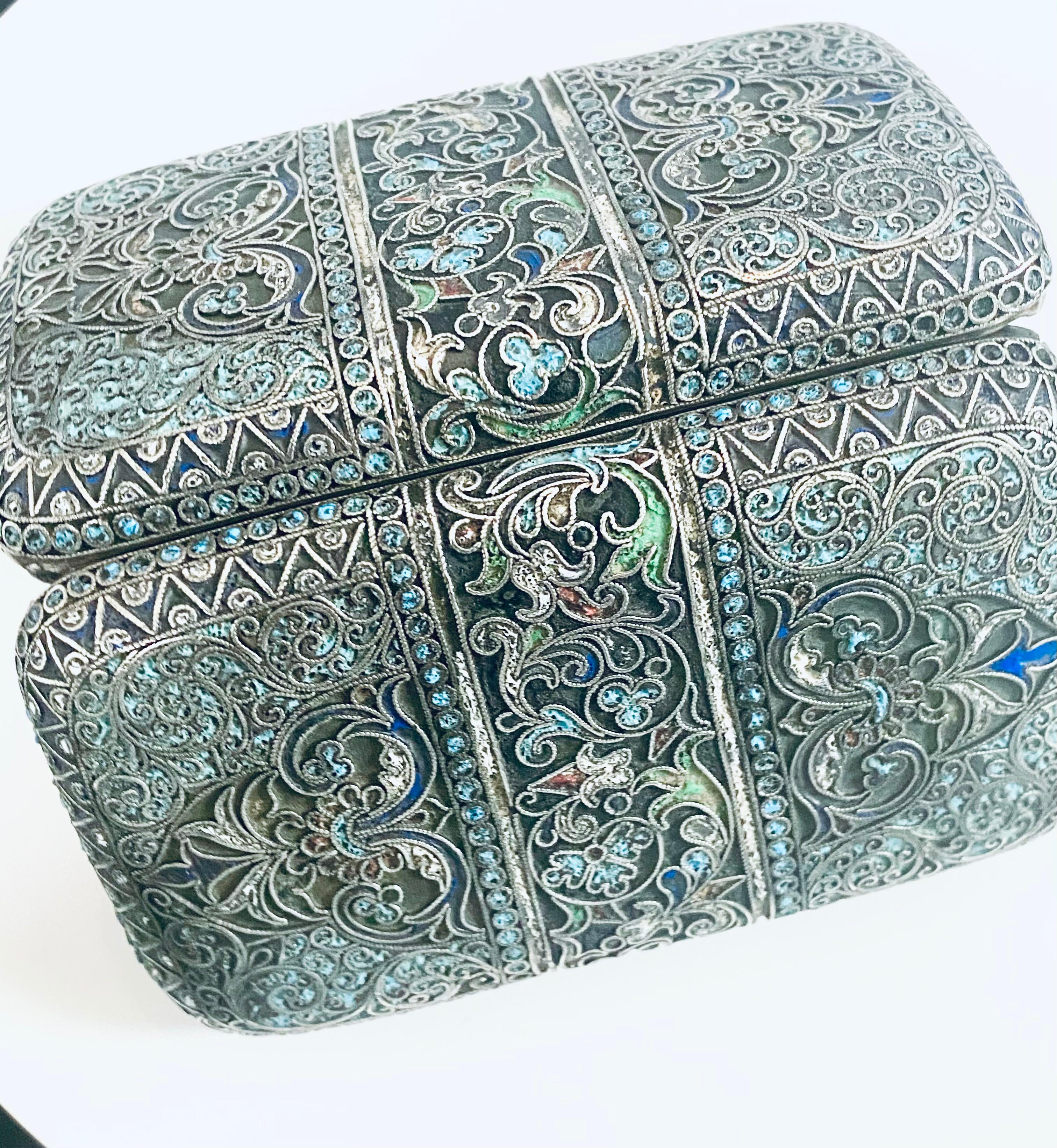 Vintage Russian Guilloche cloisonné enamel 
Length: 4.5 inch
Width: 2.5 inch
Height: 1 inch

