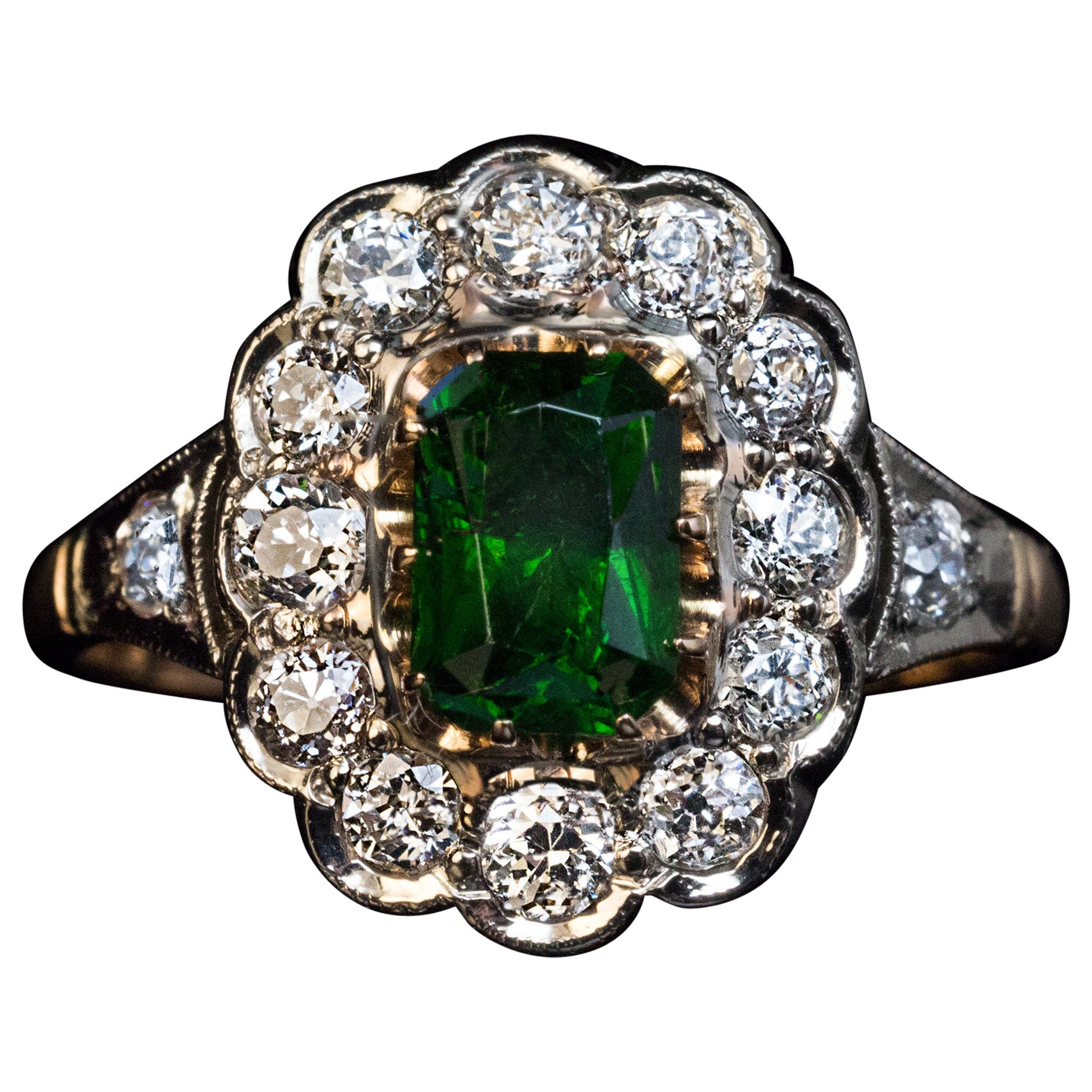Vintage Russian Demantoid Diamond Engagement Ring