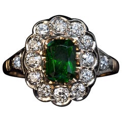 Russischer Demantoid-Diamant-Verlobungsring im Vintage-Stil