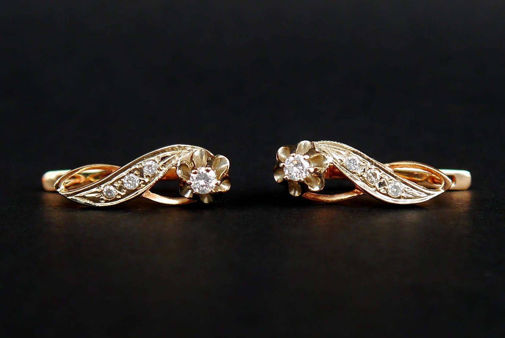Vintage Russian Earrings 0.45ctw Diamond solid 14K Rose Gold / 5 gr For Sale 2