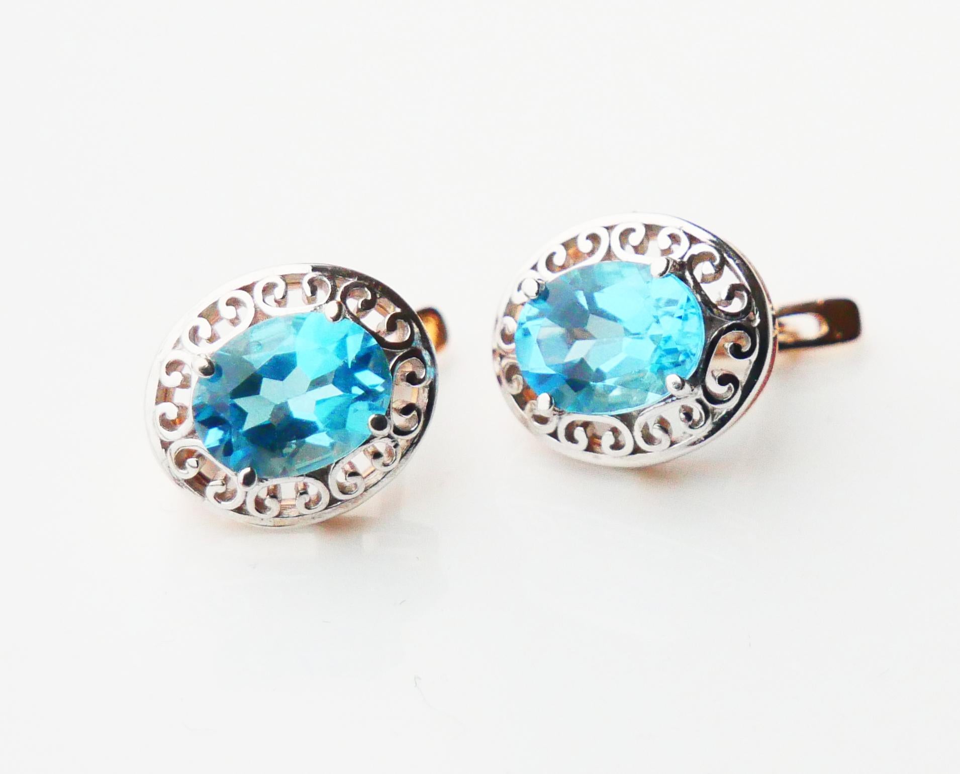 Vintage Russian Earrings Topaz solid 583 / 14K Rose White Gold / 5.1 gr For Sale 7