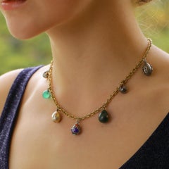 Vintage Russian Egg Fringe Necklace Set in 9k Yellow Gold and Silver