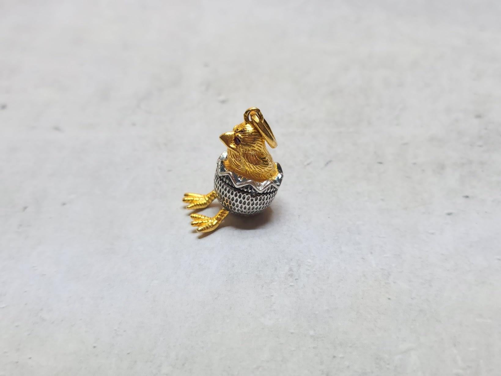 Russian Revival Vintage Russian Gilt Silver Chick Pendant For Sale