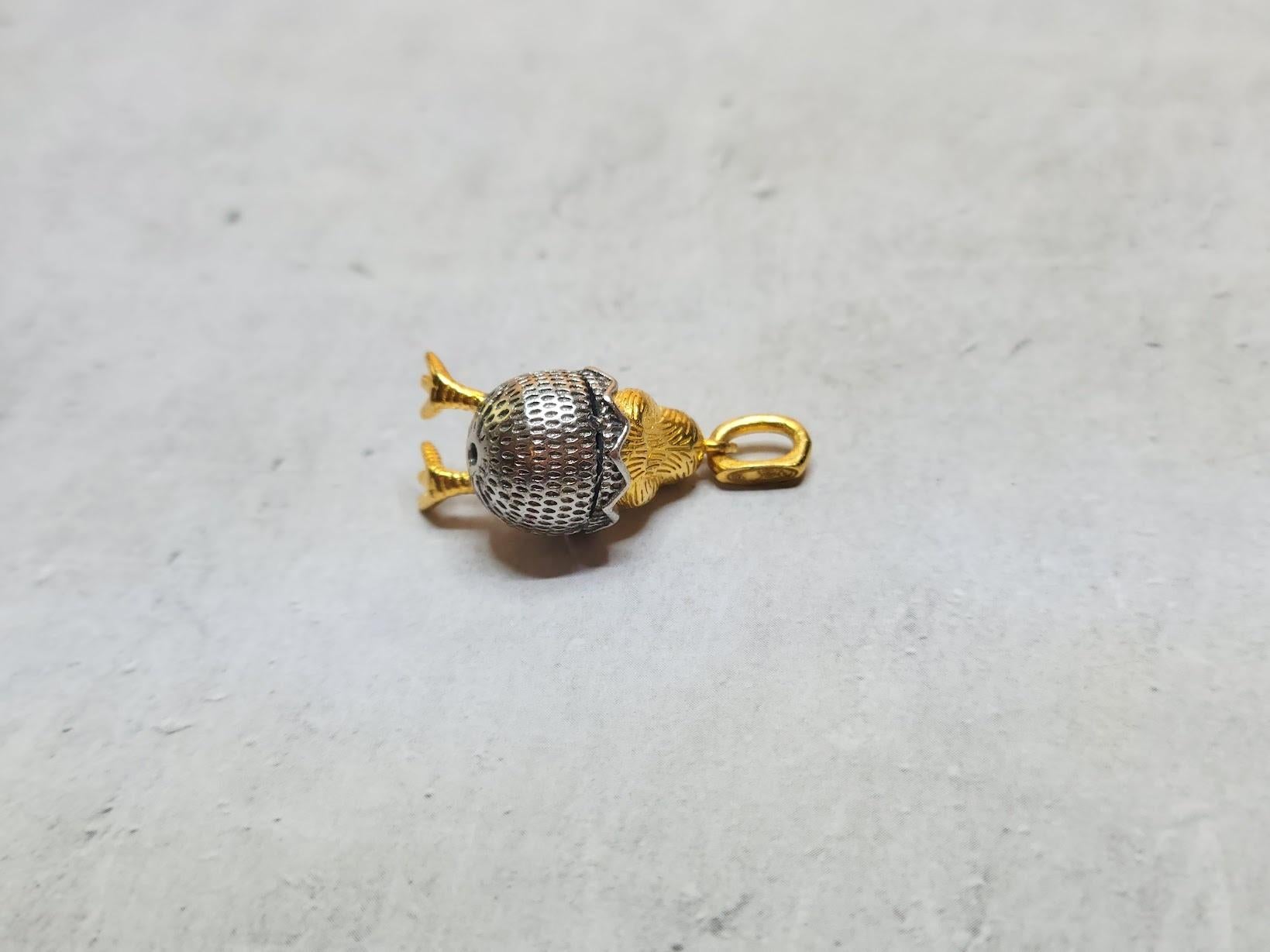 Women's or Men's Vintage Russian Gilt Silver Chick Pendant For Sale