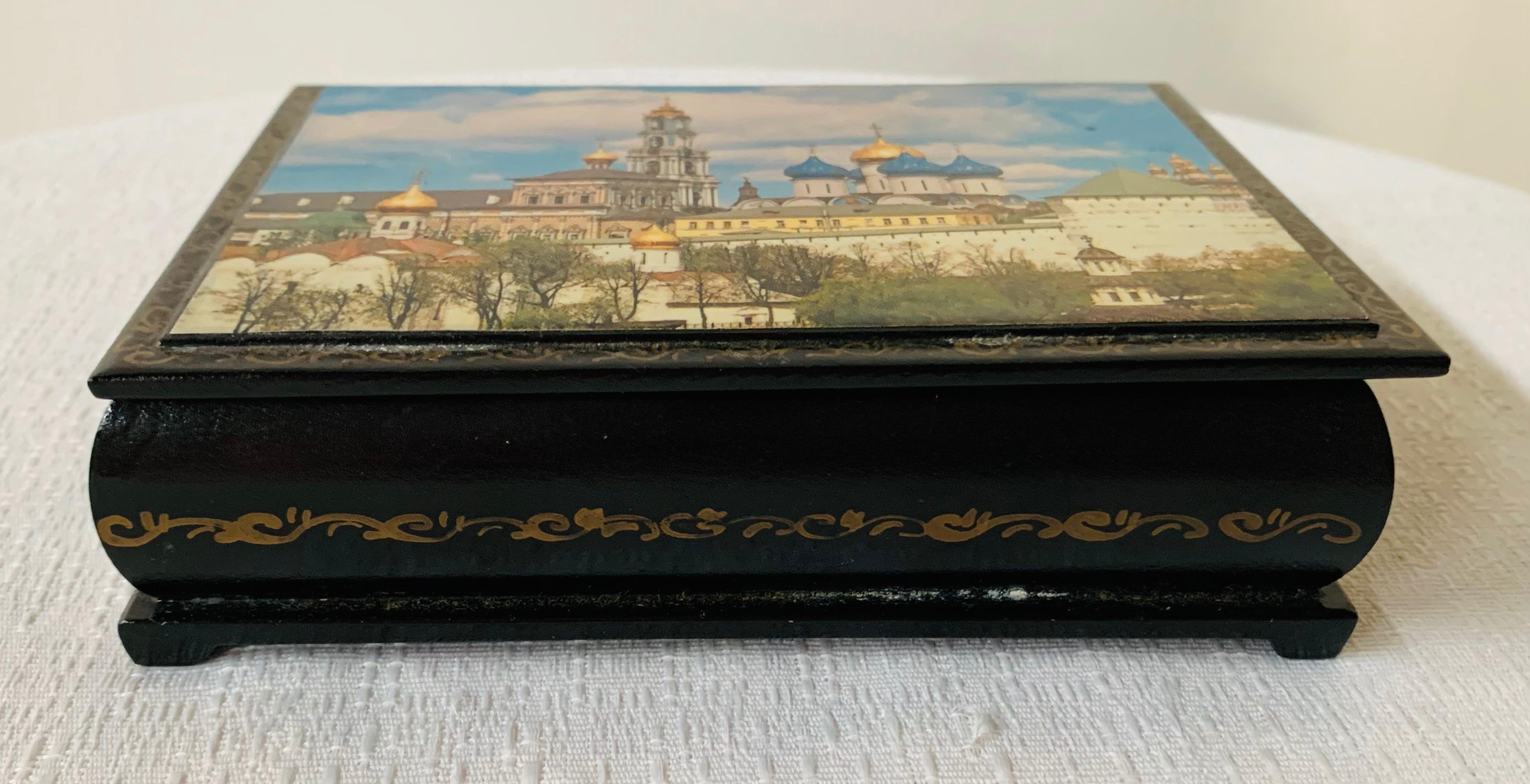 20th Century Vintage Russian Hand Painted Lacquered Wooden Box