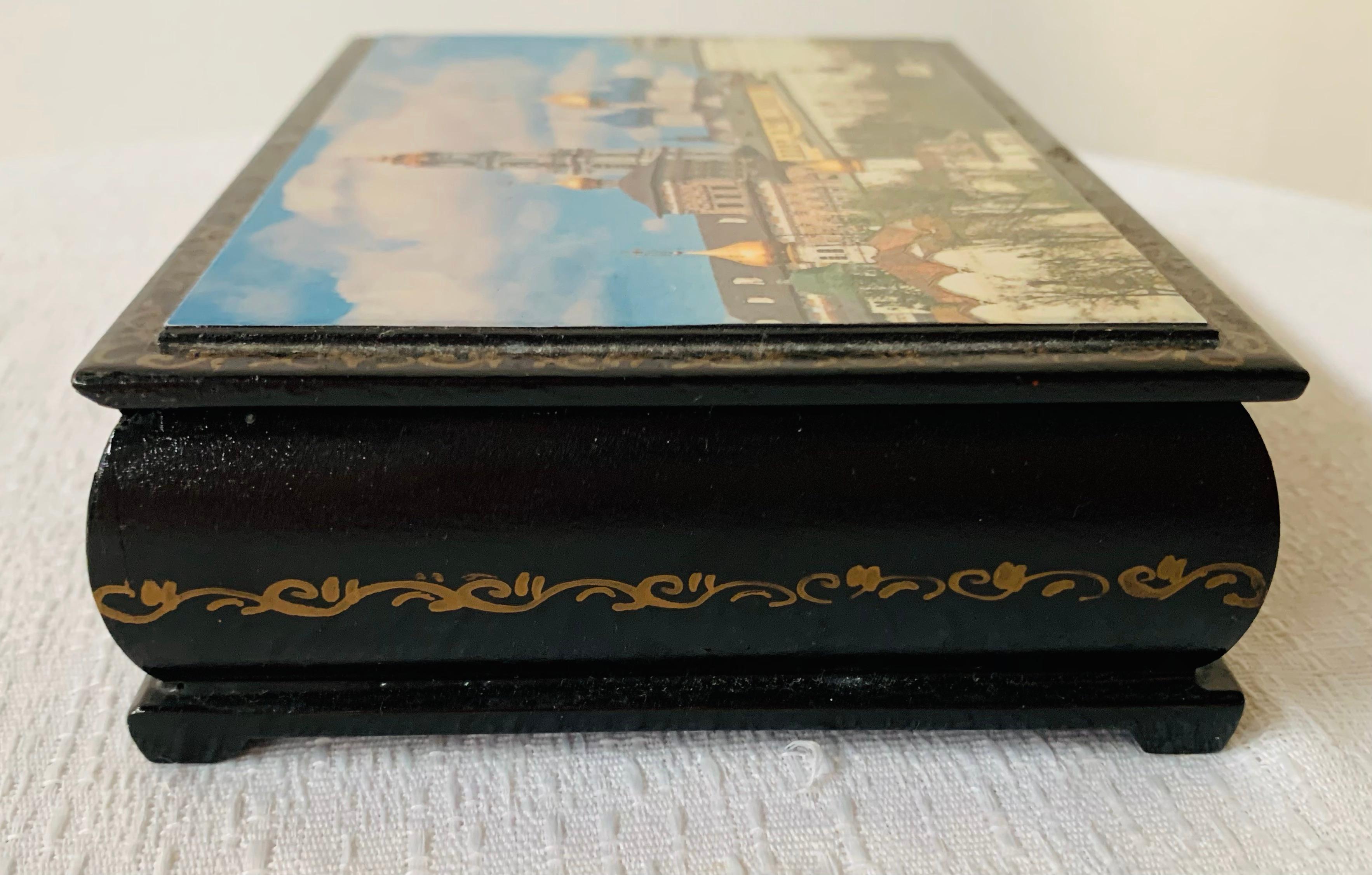 Vintage Russian Hand Painted Lacquered Wooden Box 1