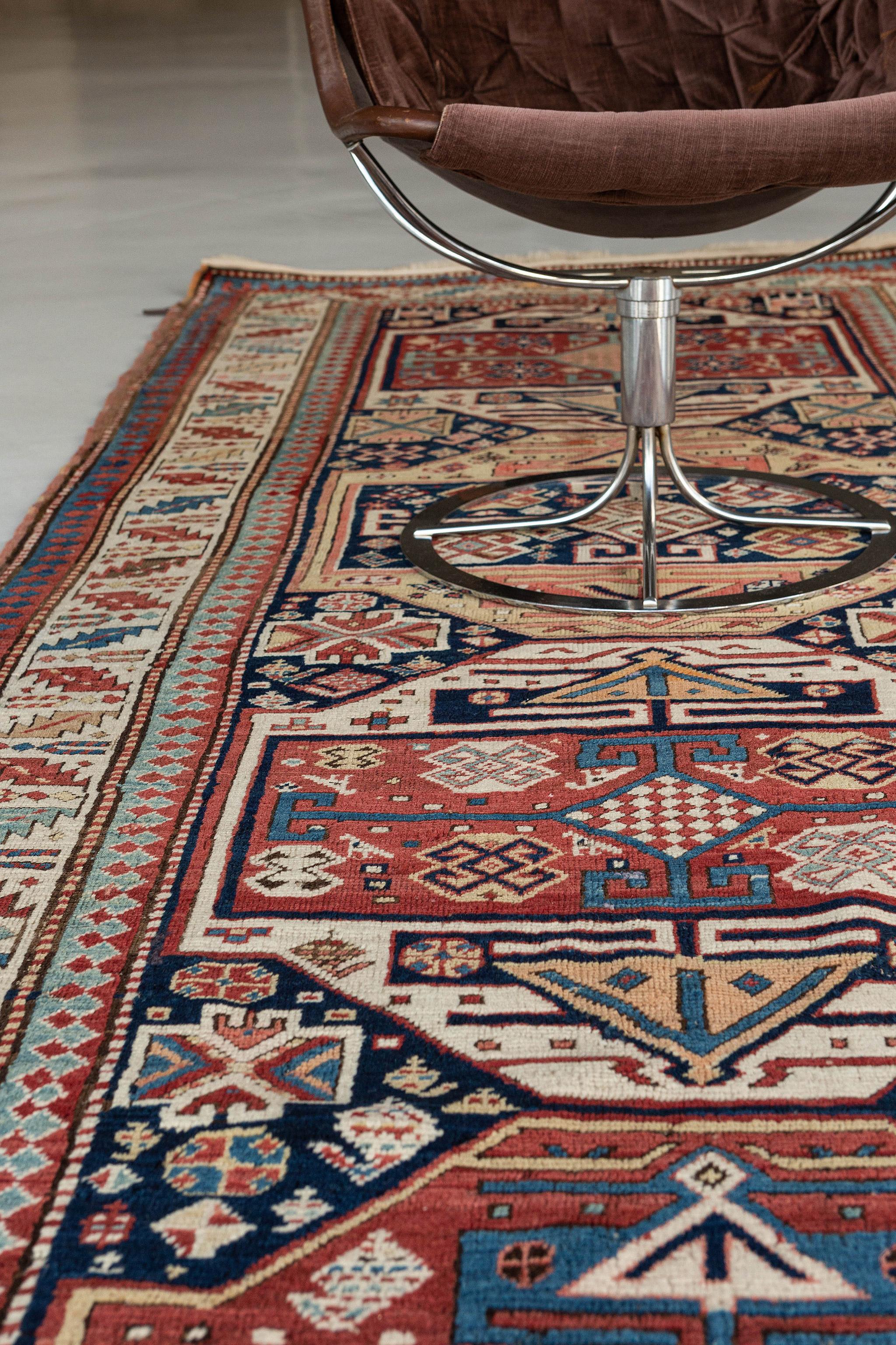Hand-Knotted Vintage Russian Kazak Runner For Sale