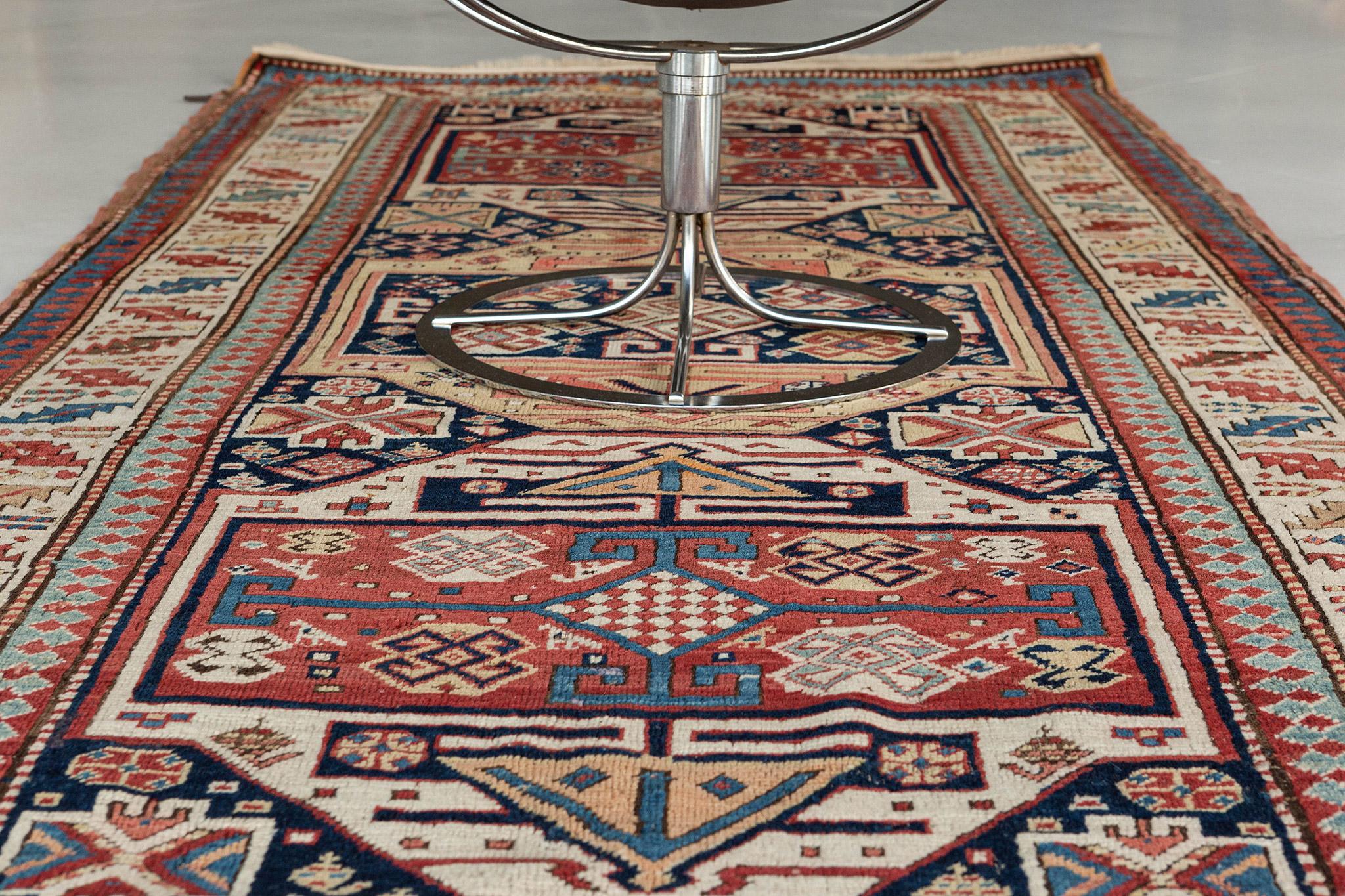 Vintage Russian Kazak Runner In Good Condition For Sale In WEST HOLLYWOOD, CA