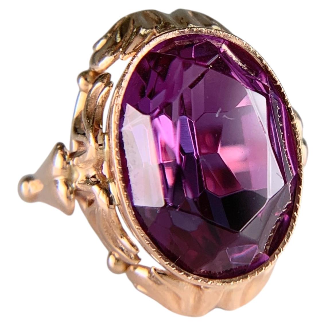 Vintage Russian Lab Grown Color Change Sapphire Ring 14k Rose Gold