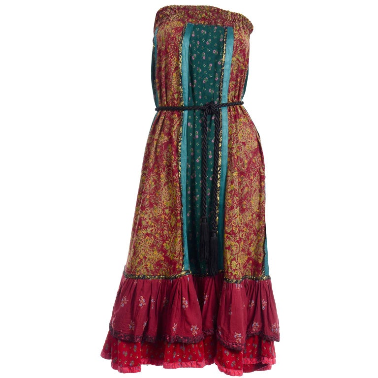 Vintage Russian Multi Fabric Colorful Skirt or Strapless Dress