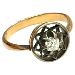 Vintage Russian Old Mine Cut Diamond Gold Ring