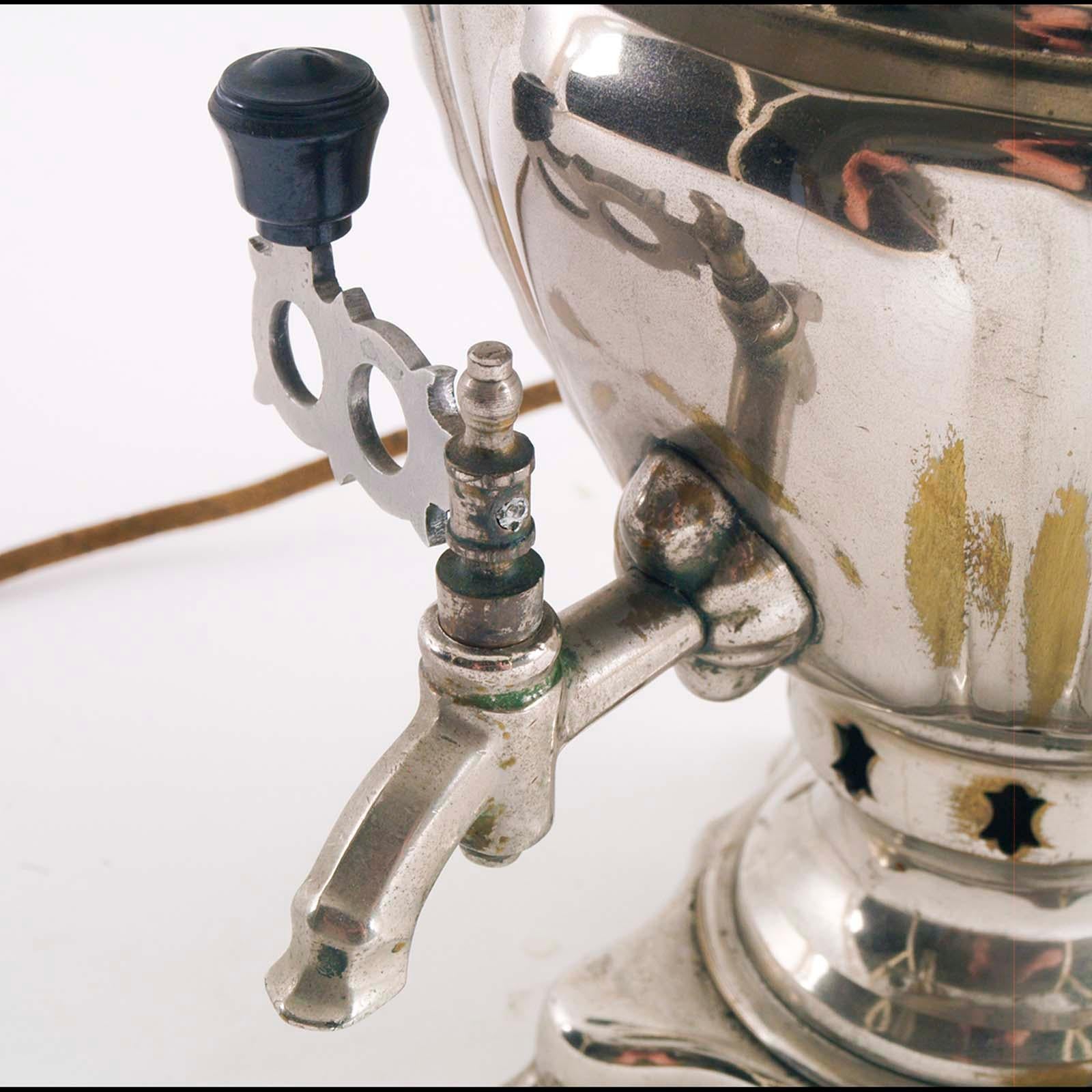 Mid-Century Modern Vintage Russian Samovar Electric Kettle Silver-plated brass, working For Sale