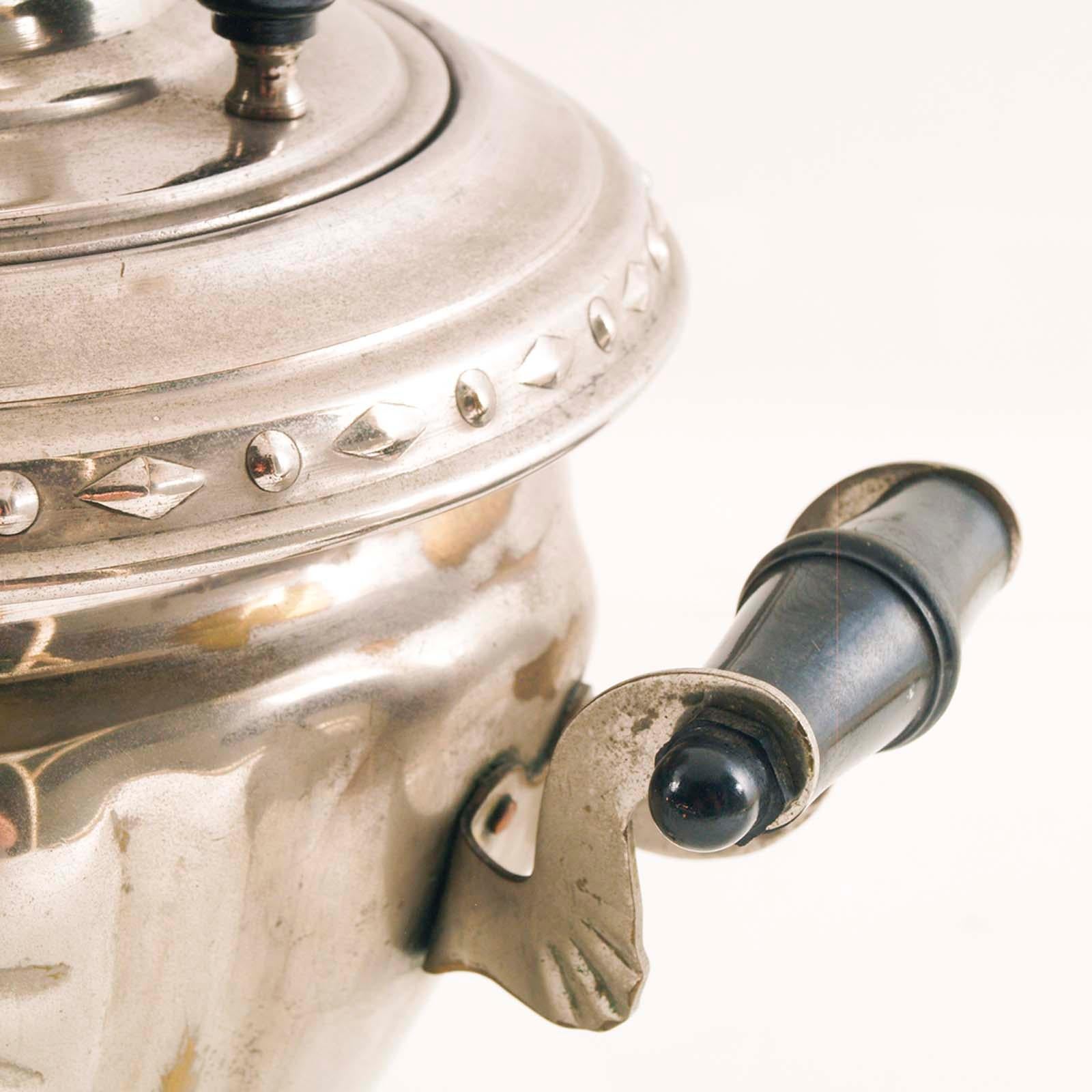 Silvered Vintage Russian Samovar Electric Kettle Silver-plated brass, working For Sale