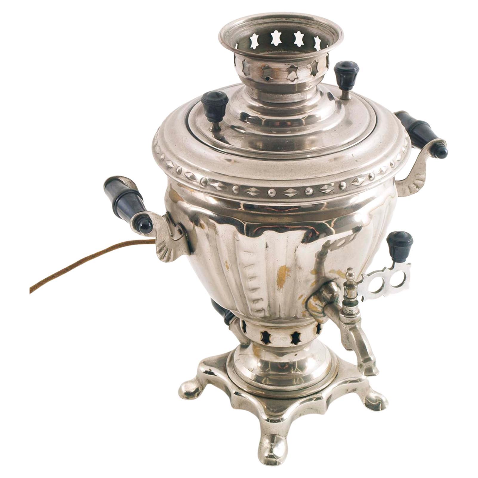 Vintage Russian Samovar Electric Kettle Silver-plated brass, working For Sale