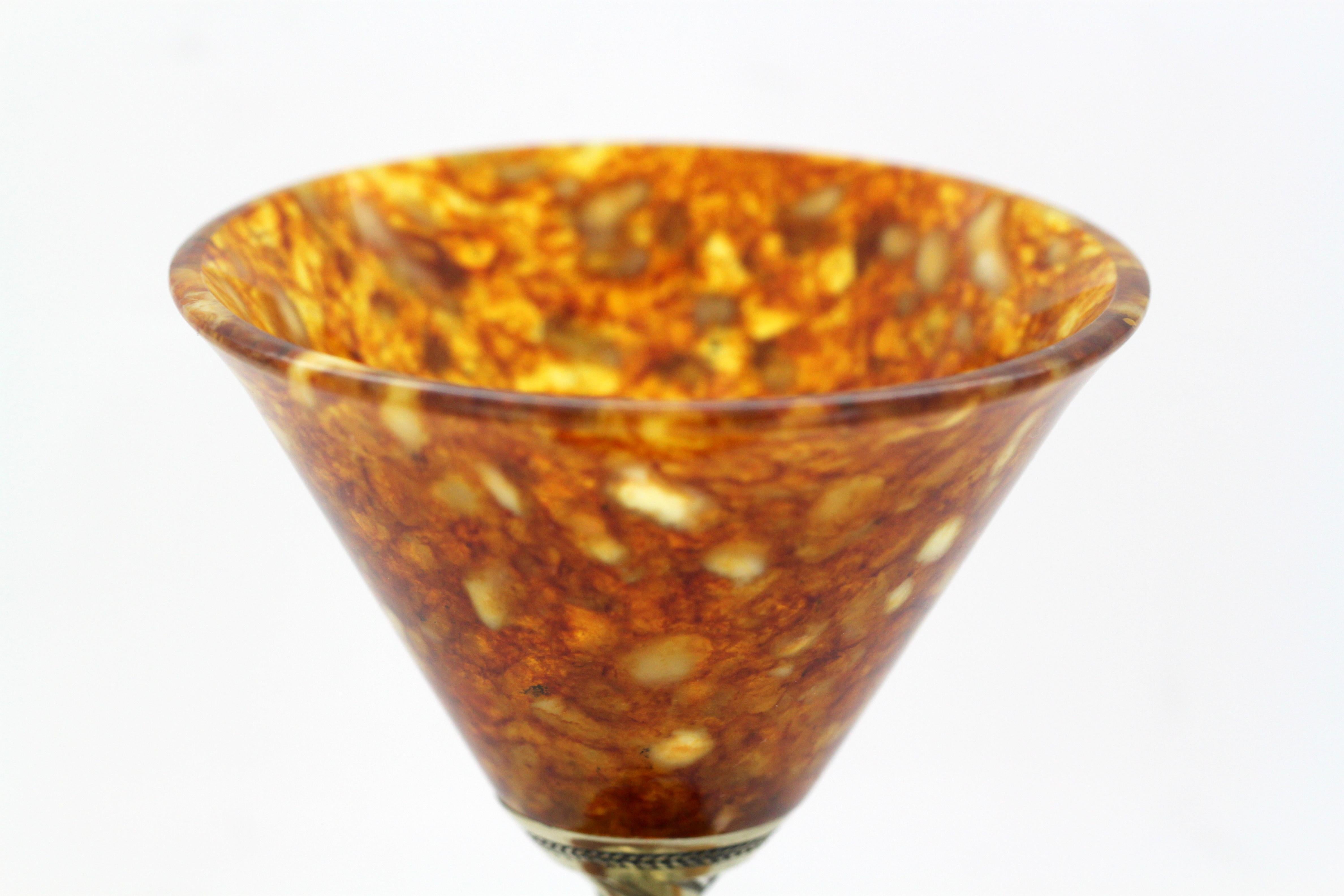 Vintage Russian Silver and Amber Small Goblet, circa 1990s In Excellent Condition In Braintree, GB