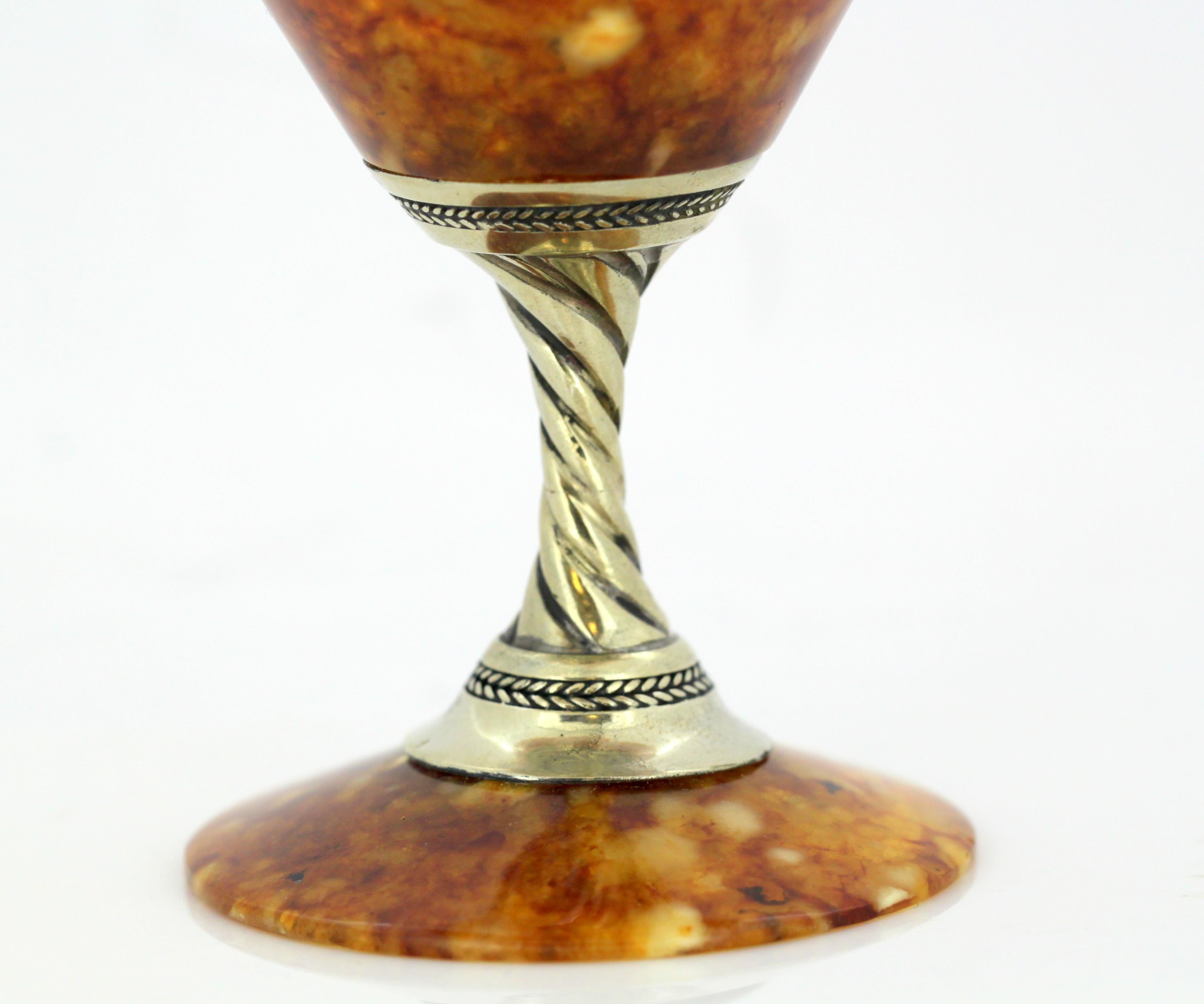 Late 20th Century Vintage Russian Silver and Amber Small Goblet, circa 1990s