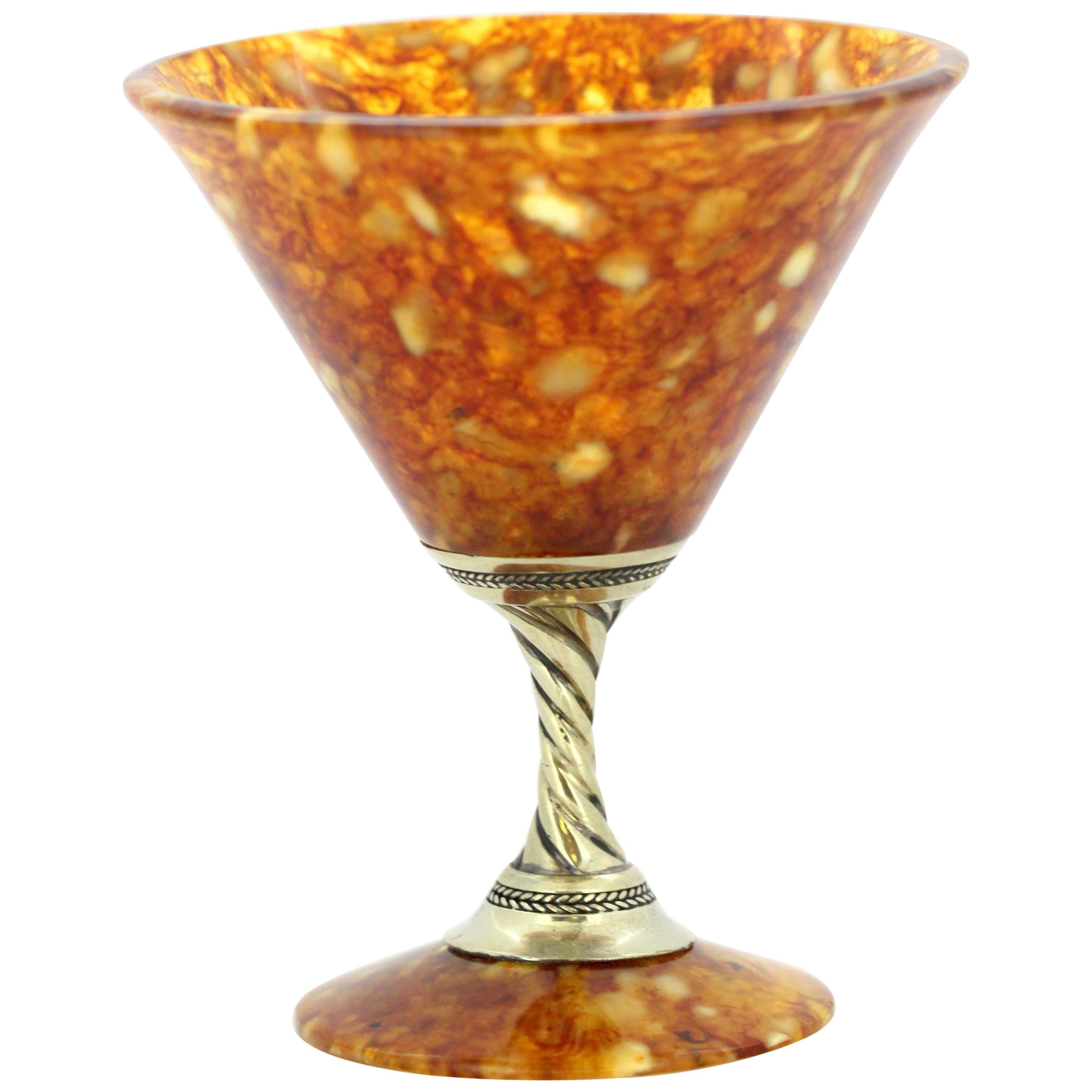 Vintage Russian Silver and Amber Small Goblet, circa 1990s