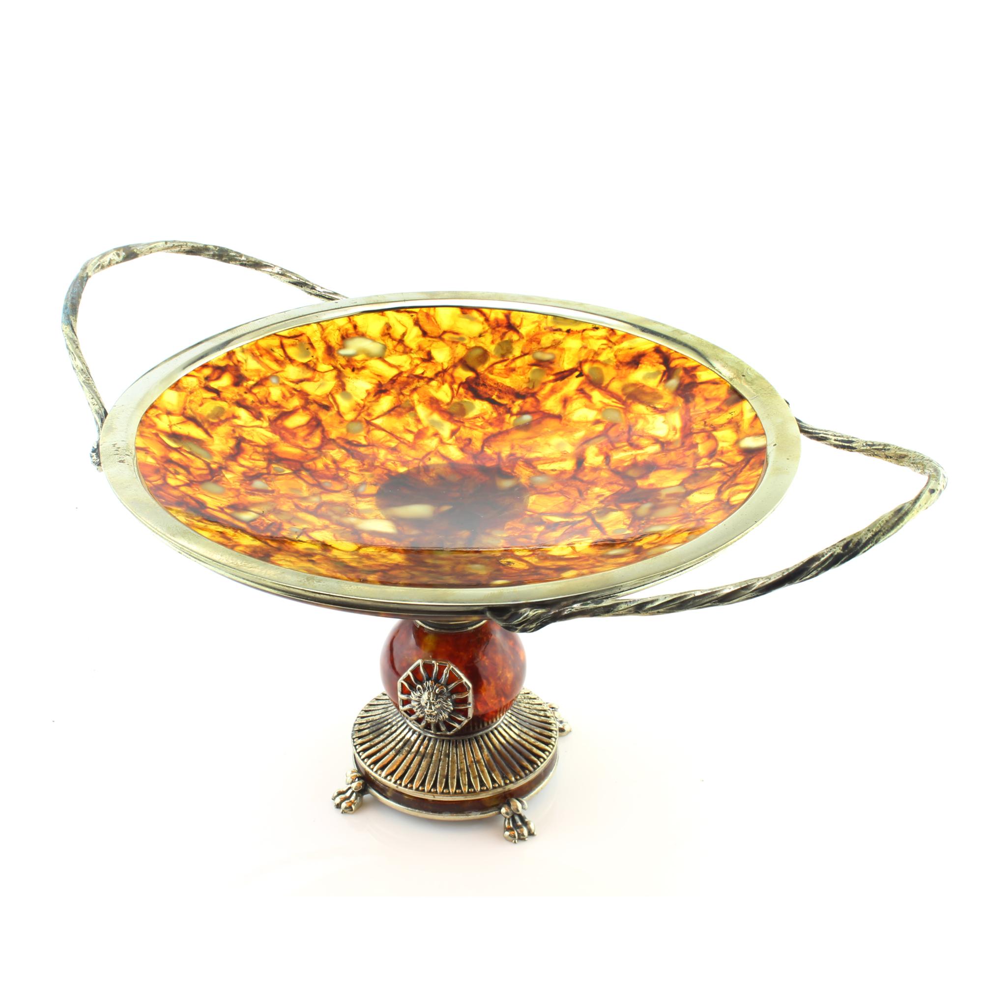 Late 20th Century Vintage Russian Silver and Amber Tazza Dish, circa 1990s
