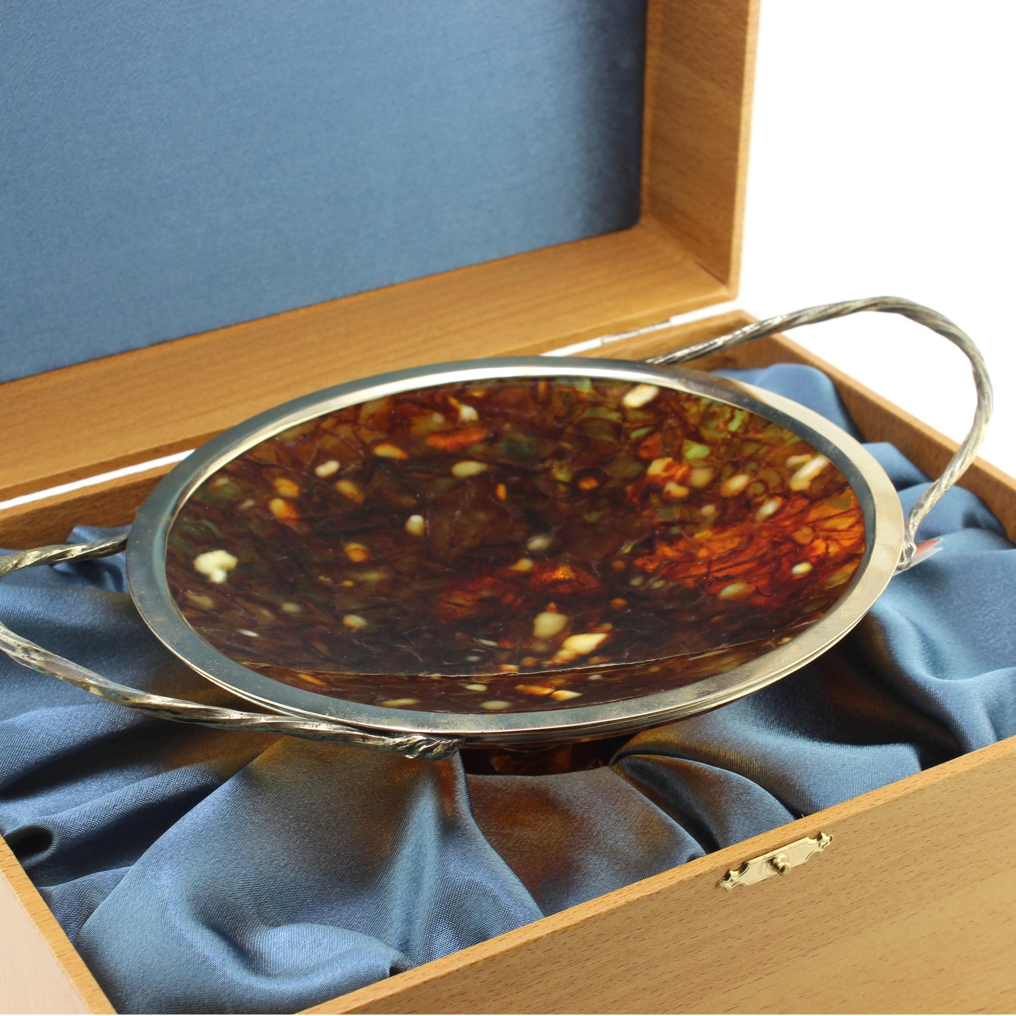 Vintage Russian Silver and Amber Tazza Dish, circa 1990s 4