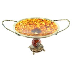 Vintage Russian Silver and Amber Tazza Dish, circa 1990s