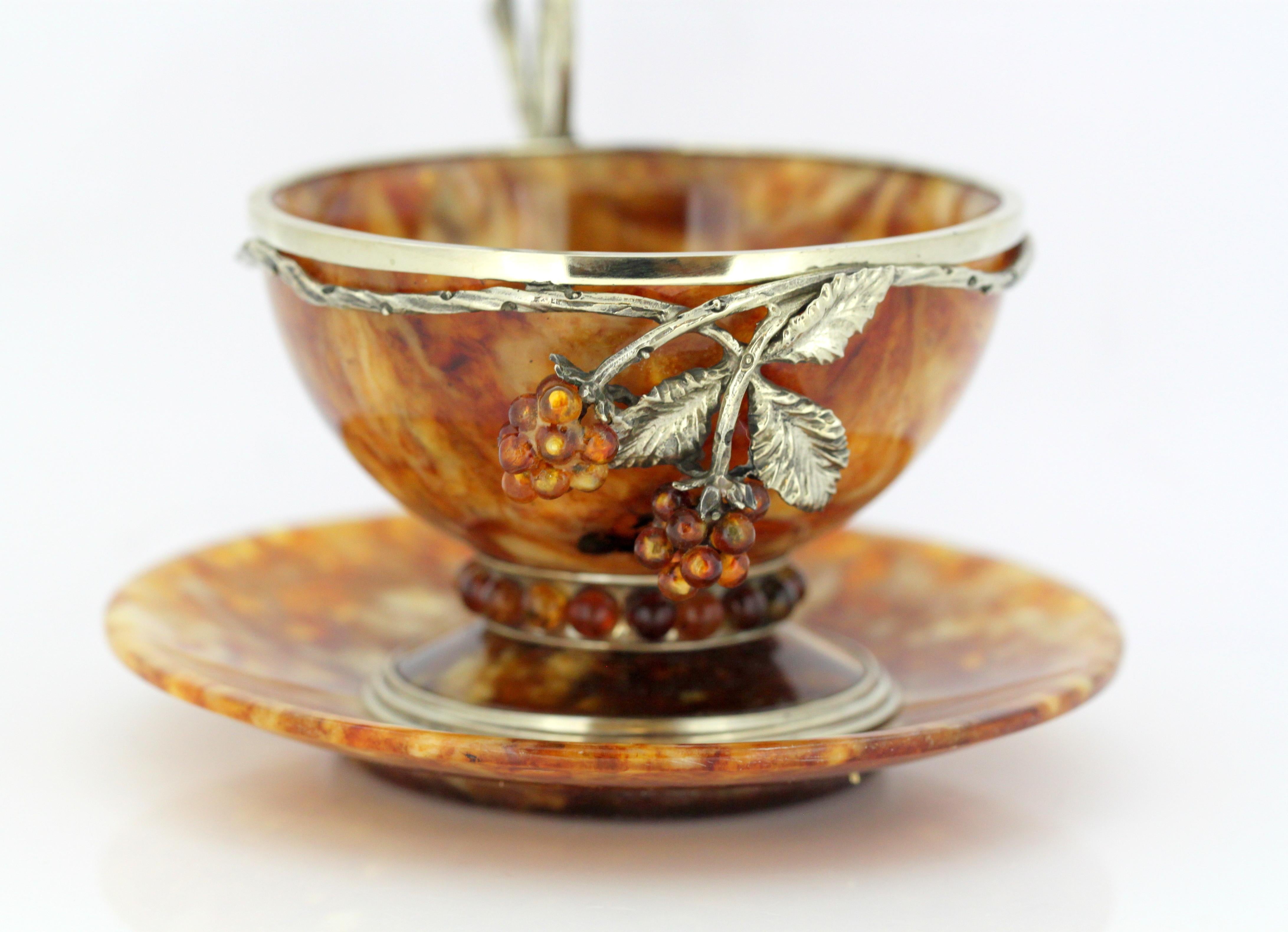 Vintage Russian Silver and Amber Tea Cup Set, Russia, circa 1990s 4