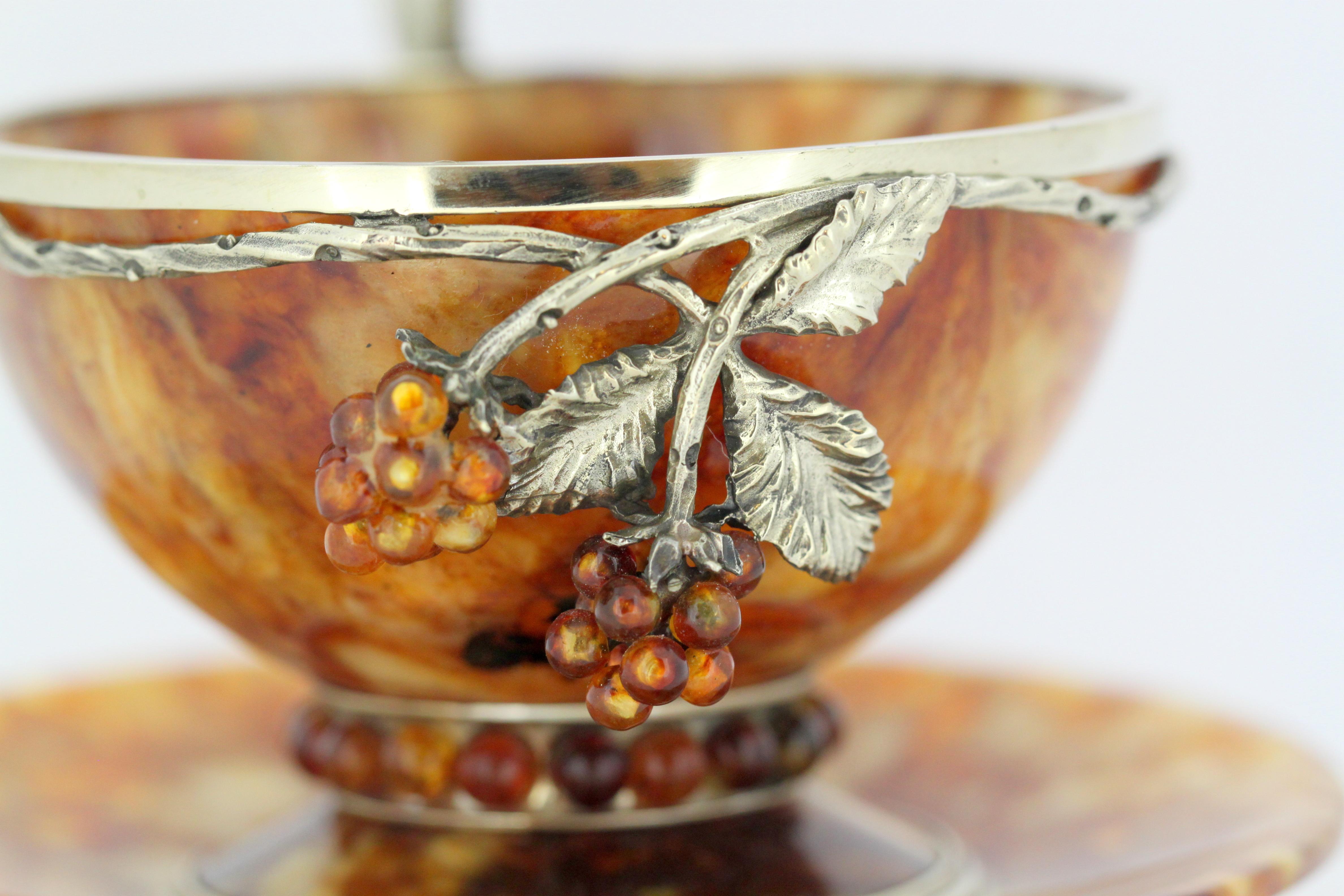 Vintage Russian Silver and Amber Tea Cup Set, Russia, circa 1990s 5