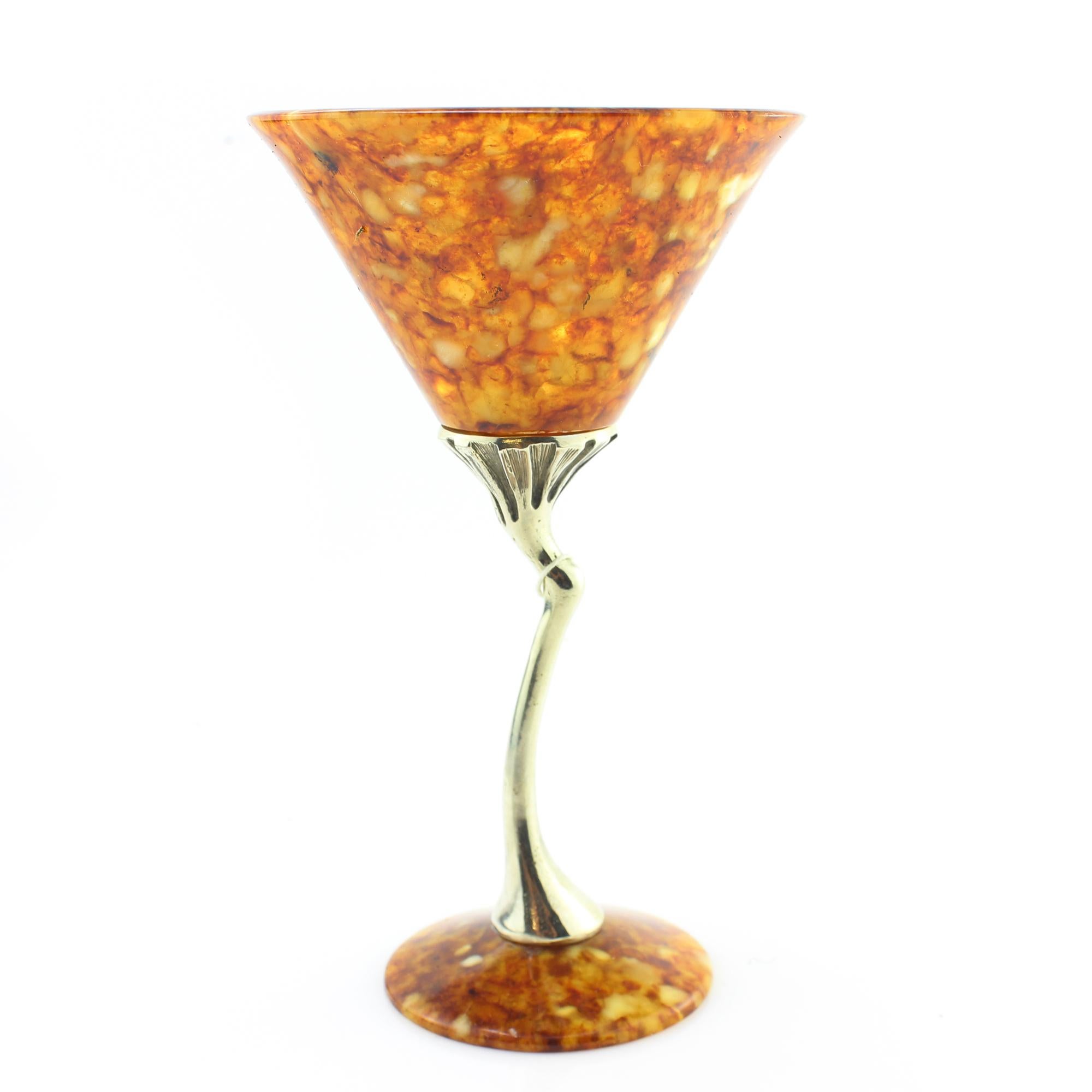Vintage Russian Silver and Amber Wine Cup / Goblet, circa 1990s In Excellent Condition For Sale In Braintree, GB