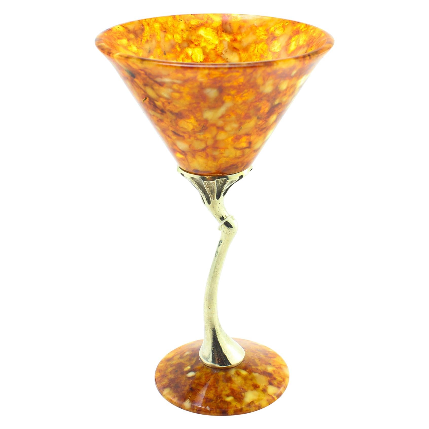 Vintage Russian Silver and Amber Wine Cup / Goblet, circa 1990s For Sale