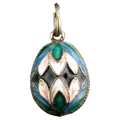 Antique Russian silver and enamel Easter egg pendant 