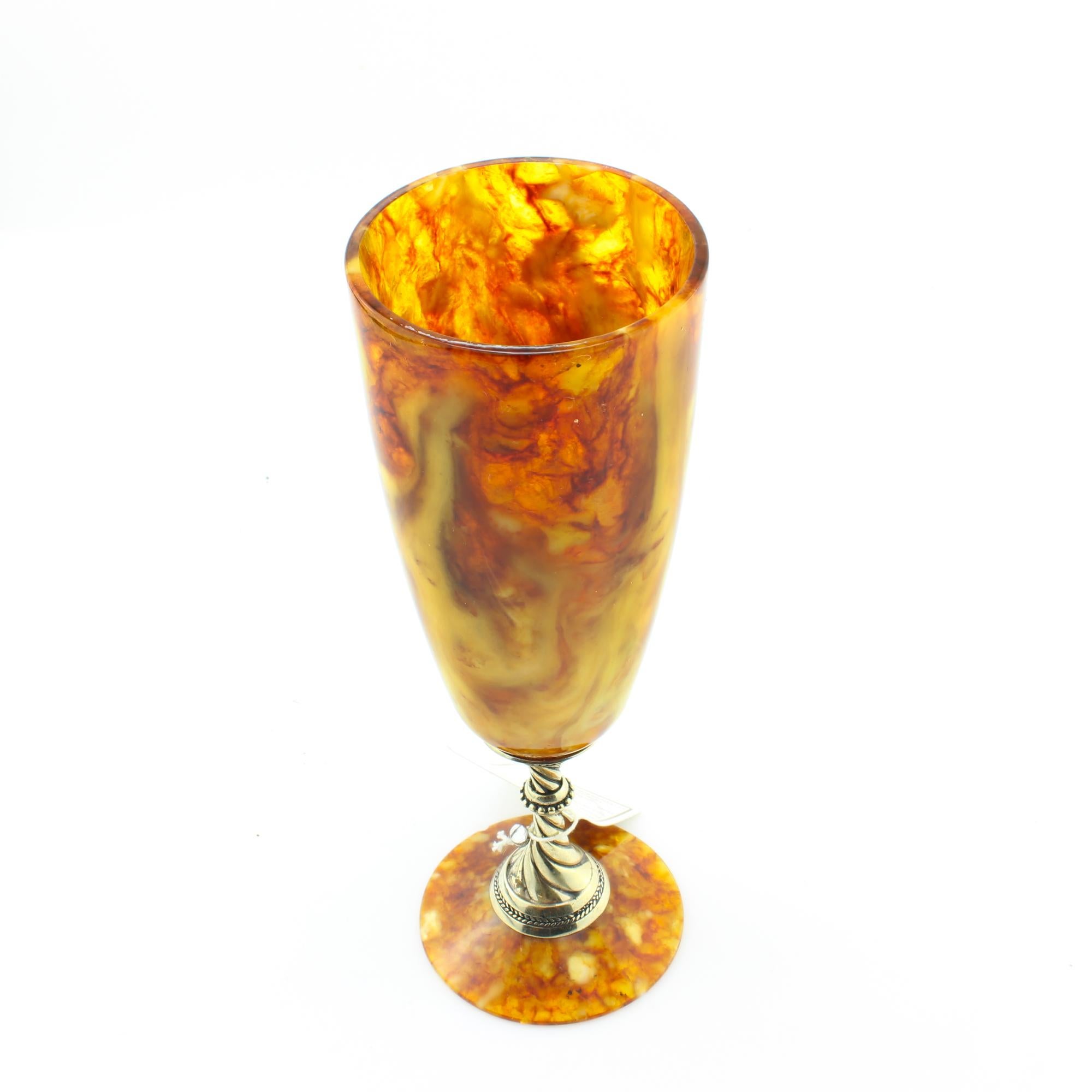 Vintage Russian Silver and Natural Baltic Amber Champagne Flute In Excellent Condition In Braintree, GB