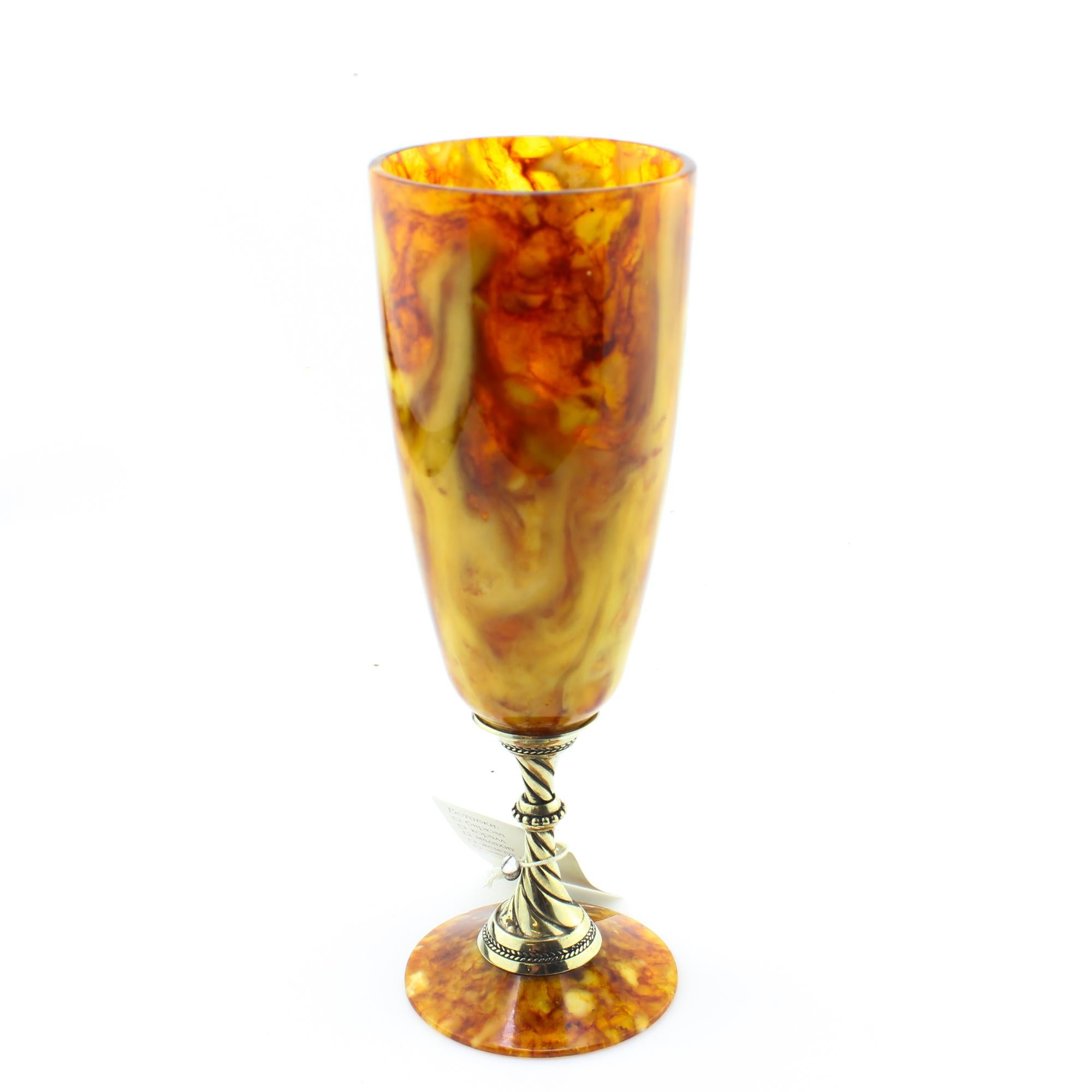 Late 20th Century Vintage Russian Silver and Natural Baltic Amber Champagne Flute