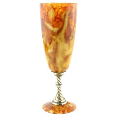 Vintage Russian Silver and Natural Baltic Amber Champagne Flute