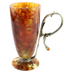 Vintage Russian Silver and Natural Baltic Amber Latte Glass / Goblet, C. 1990's