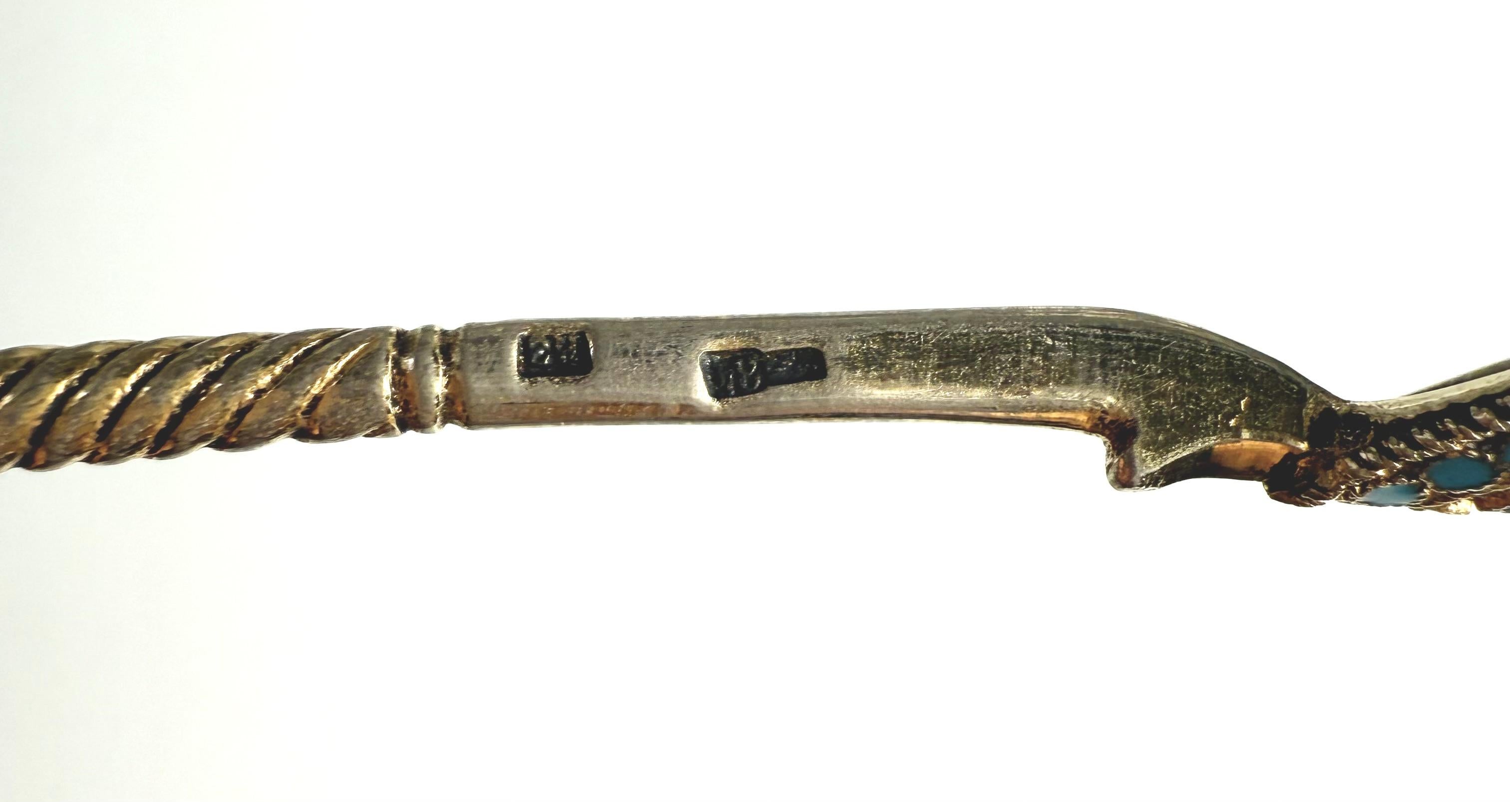 Vintage Russian Silver Cloisonné Enamel Tea Spoon Gilt Twisted Stem (cuillère à thé russe en argent cloisonné) en vente 3