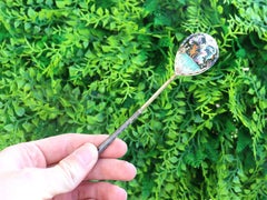 Vintage Russian Silver Gilt and Polychrome Cloisonné Enamel Spoons