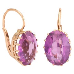 Vintage Russian Soviet Era Pink Paste Earrings 14 Karat Gold Estate Fine Jewelry