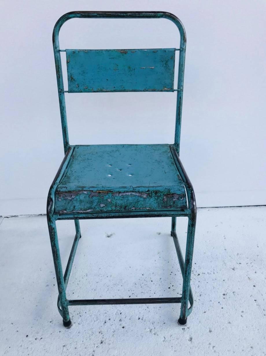 This set of six, stackable metal chairs come from our collection of select vintage furniture. Originally acquired from the former-Soviet Union and these vintage chairs are crafted entirely from steel.

The chairs have spots of rust, marks and