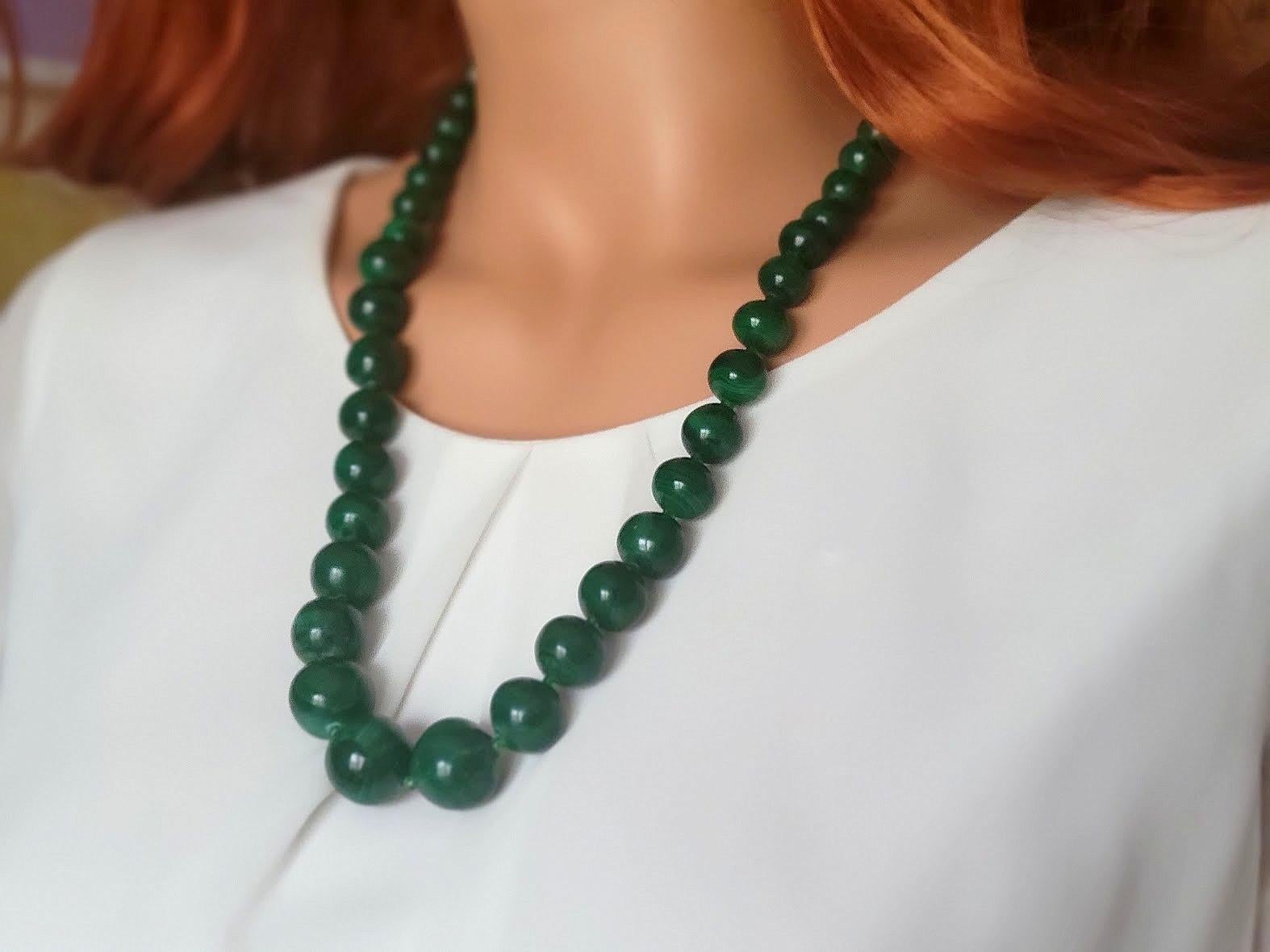 Bead Vintage Russian Ural Malachite Necklace For Sale